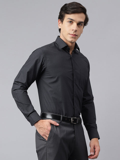 Men Black Regular Fit Checkered Formal Shirt