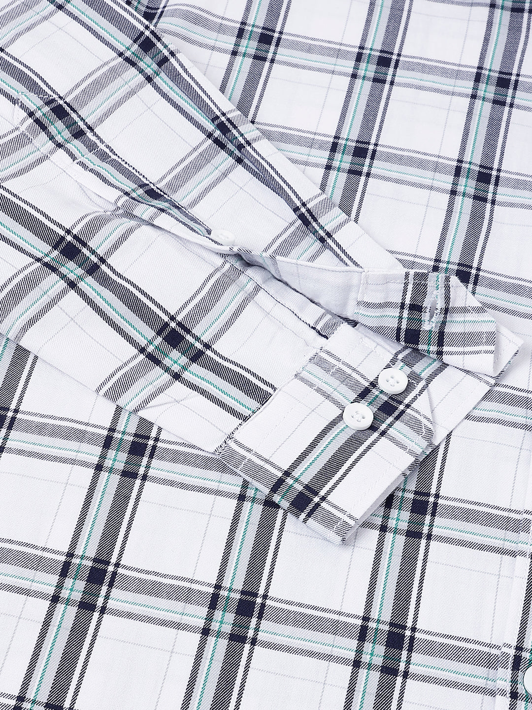 Men White Check Casual Shirt Fresh Look Easy Comfort