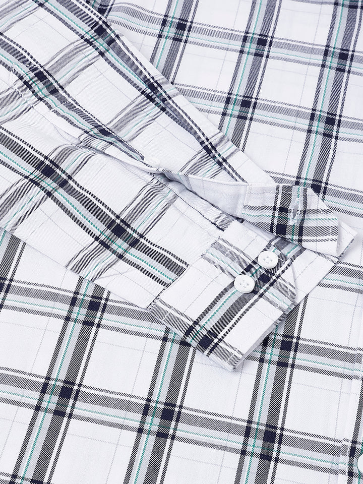 Men White Check Casual Shirt Fresh Look Easy Comfort