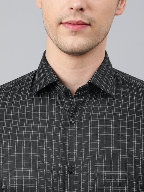 Men Black Regular Fit Checkered Formal Shirt