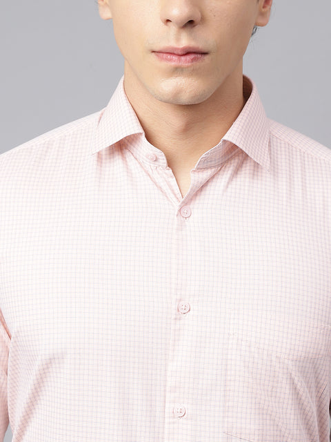 Men Light Peach Regular Fit Checkered Formal Shirt