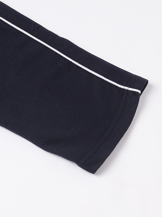 Men Navy Blue Slim Fit Mid Rise Solid Lower