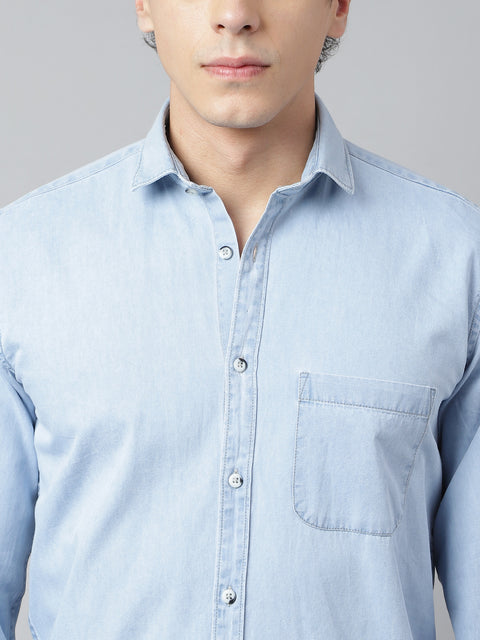 Men Ice Blue Standard Fit Solid Casual Shirt
