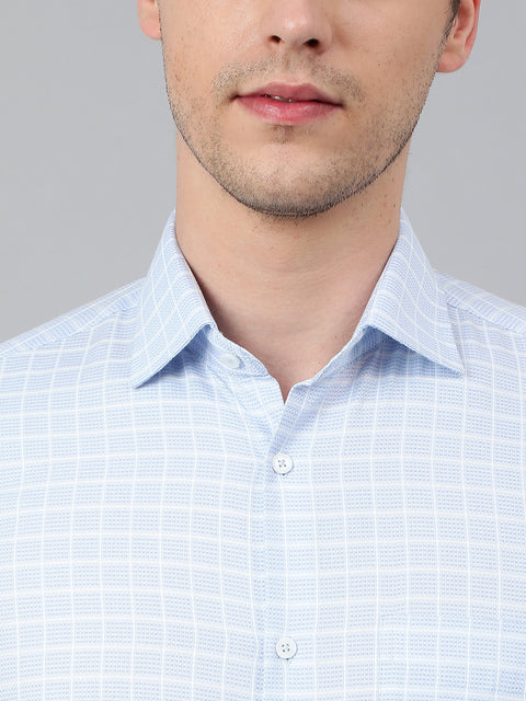 Men Sky Regular Fit Checkered Formal Shirt