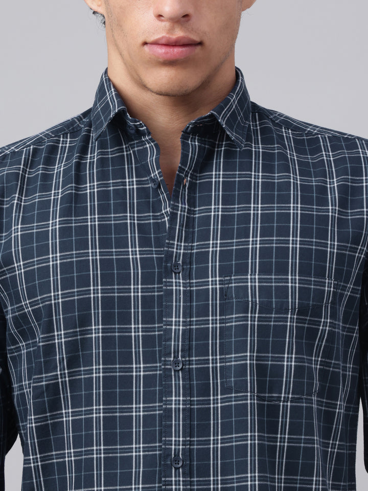 Men Navy Check Casual Shirt Cool Checks Easy Comfort