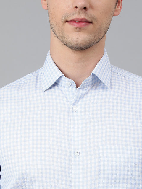 Men Sky Regular Fit Checkered Formal Shirt