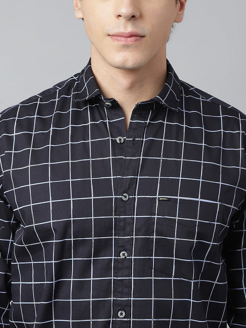 Men Navy Standard Fit Checkered Casual Shirt
