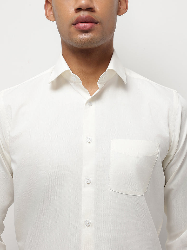 Men Cream Regular Fit Solid Formal Shirt