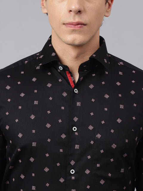 Men Black Standard Fit Printed Club Wear Shirt