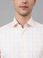 Men Peach Regular Fit Checkered Formal Shirt