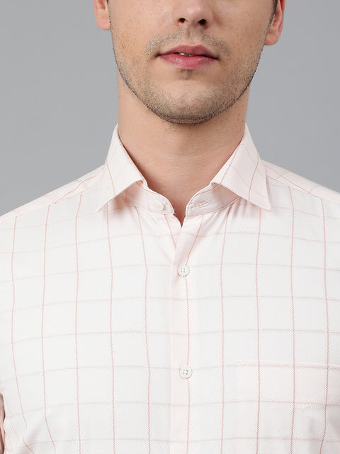 Men Peach Regular Fit Checkered Formal Shirt