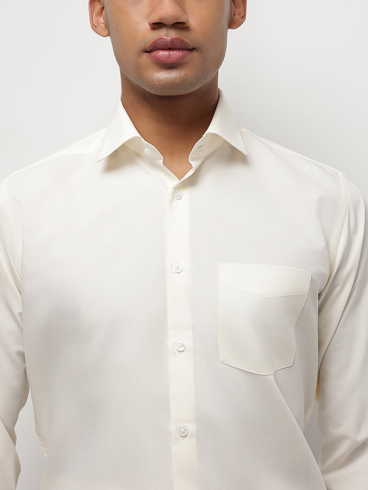 Men Cream Full Sleeve Formal Shirt