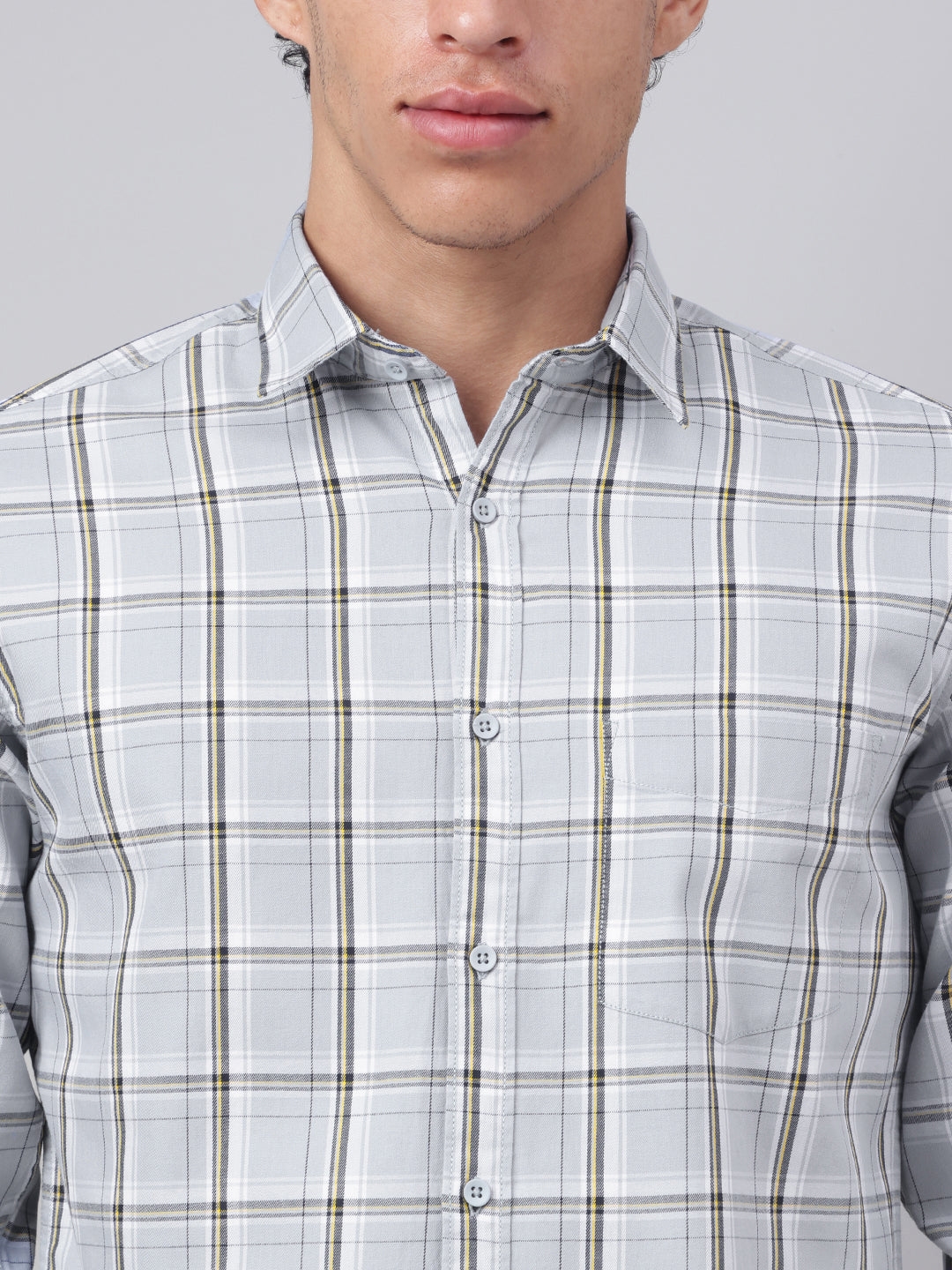 Men Light Grey Check Casual Shirt Effortless Style Everyday Comfort