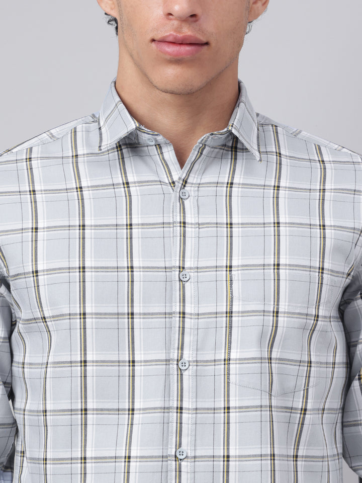 Men Light Grey Check Casual Shirt Effortless Style Everyday Comfort