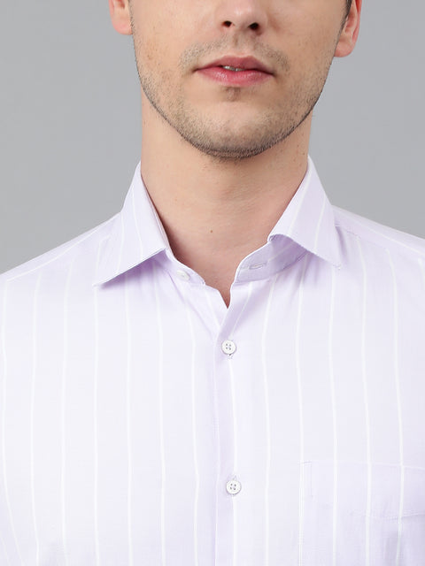 Men Lilac Regular Fit Striped Formal Shirt