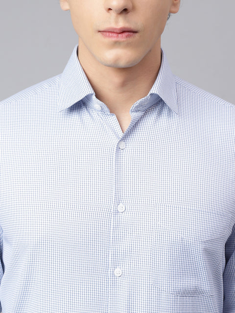 Men White Regular Fit Checkered Formal Shirt