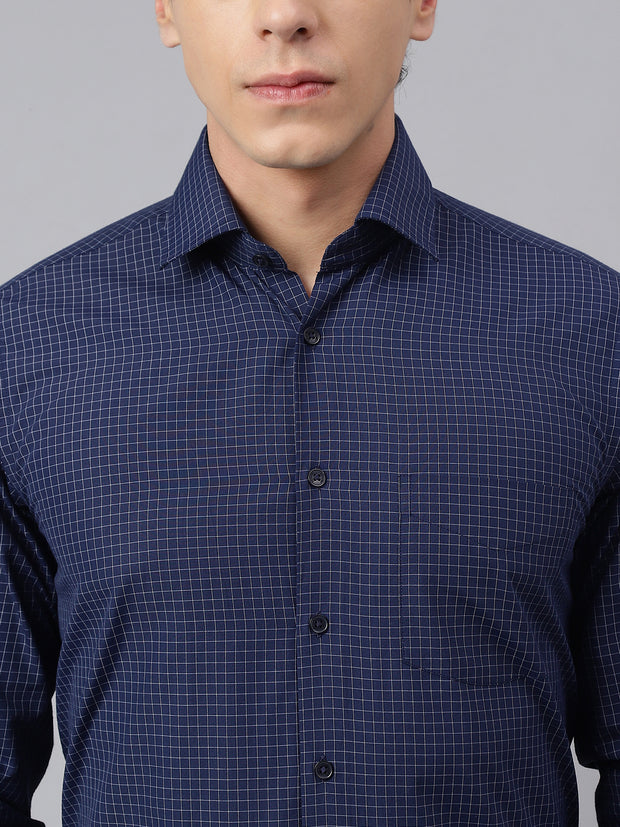 Men Navy Regular Fit Checkered Formal Shirt