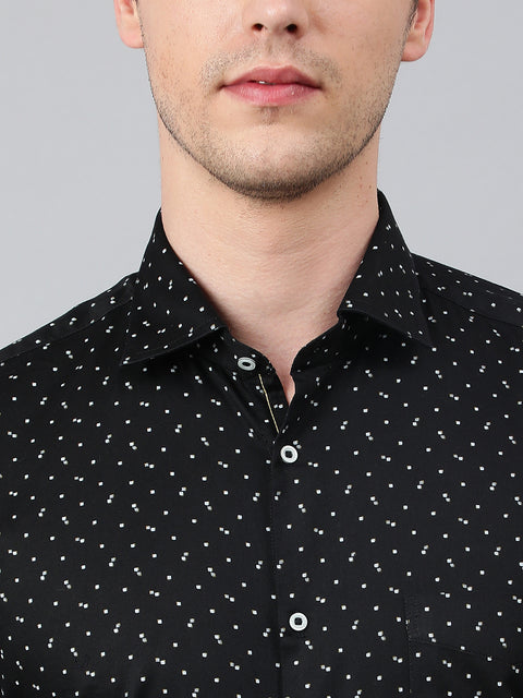 Men Black Standard Fit Printed Club Wear Shirt