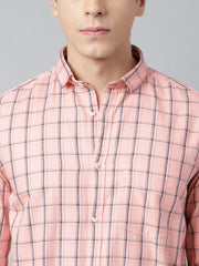 Men Peach Standard Fit Checkered Casual Shirt