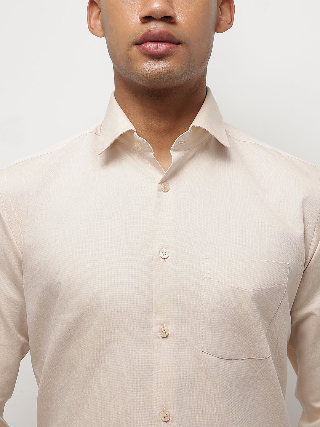 Men Beige Regular Fit Solid Formal Shirt