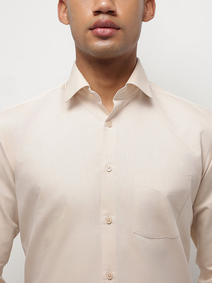 Men Beige Regular Fit Solid Formal Shirt