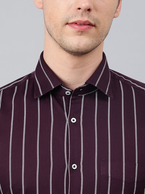 Men Wine Standard Fit Striped Club Wear Shirt