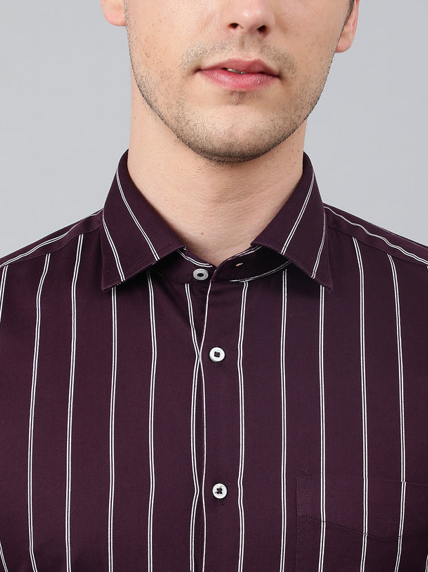 Men Wine Standard Fit Striped Club Wear Shirt