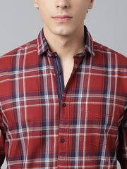 Men Rust Standard Fit Checkered Casual Shirt