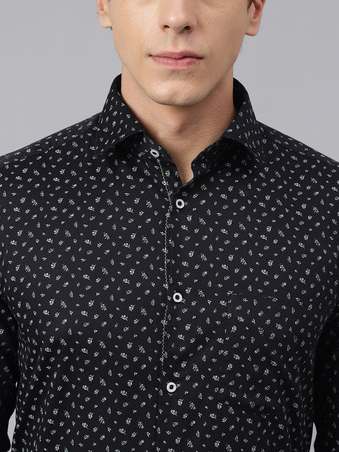 Men Black Standard Fit Printed Club Wear Shirt