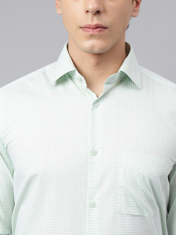 Men Light Green Regular Fit Checkered Formal Shirt