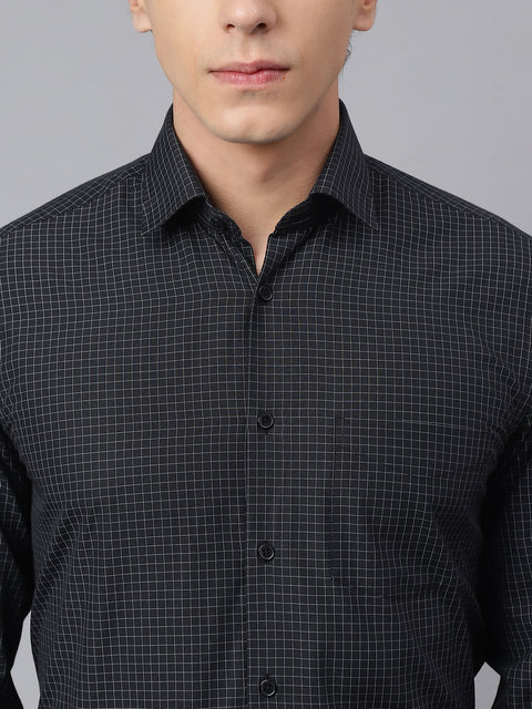 Men Black Regular Fit Checkered Formal Shirt