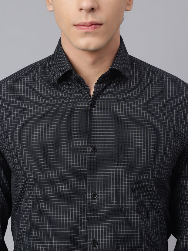 Men Black Regular Fit Checkered Formal Shirt