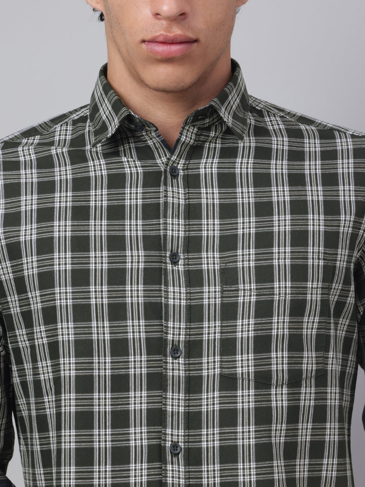 Men Olive Check Casual Shirt Bold Checks Lasting Comfort