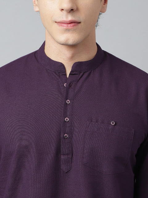 Men Dark Purple Standard Fit Solid Kurta
