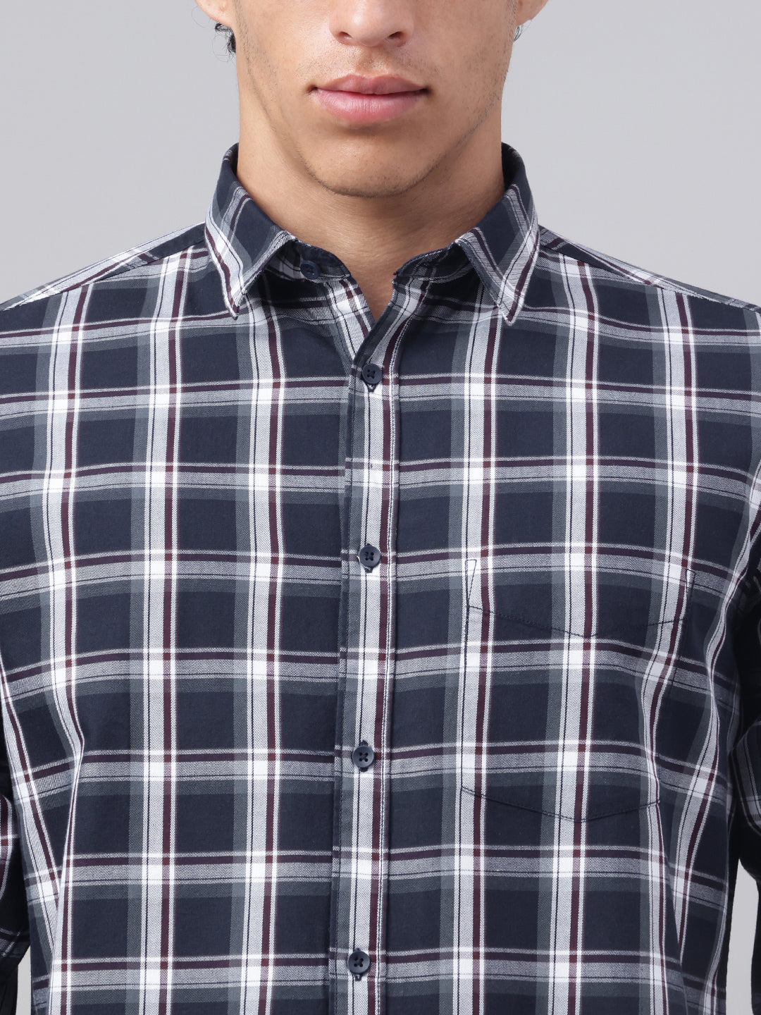 Men Navy Check Casual Shirt Classic Checks Everyday Comfort