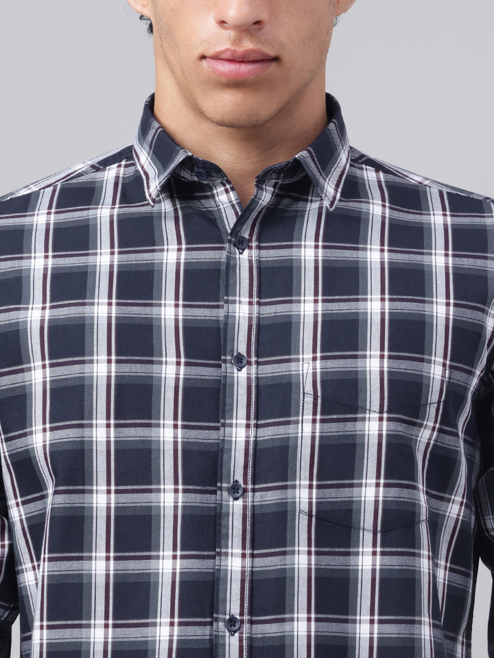 Men Navy Check Casual Shirt Classic Checks Everyday Comfort