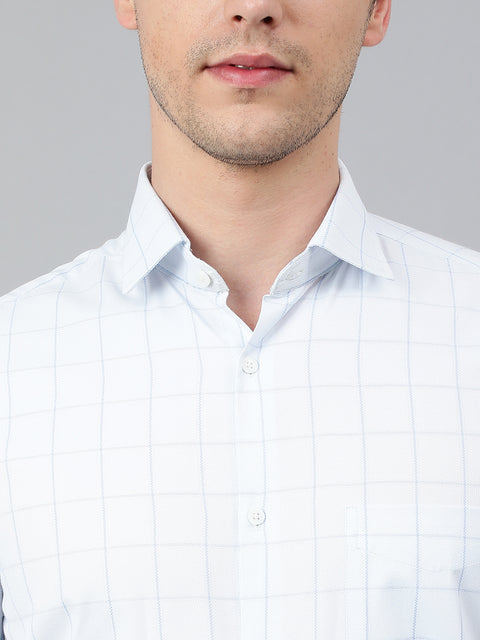 Men Sky Regular Fit Checkered Formal Shirt
