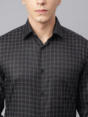 Men Black Regular Fit Checkered Formal Shirt