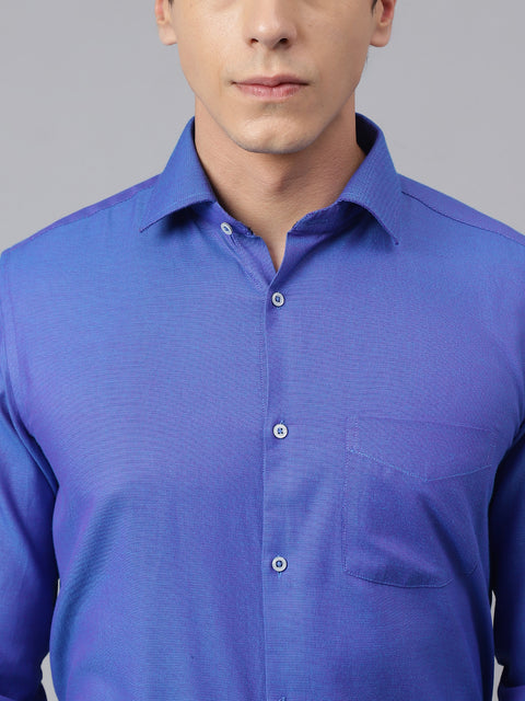 Men Royal Blue Standard Fit Solid Club Wear Shirt