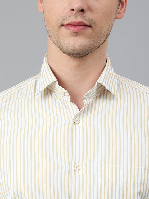 Men Beige Regular Fit Striped Formal Shirt