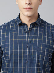 Men Navy Standard Fit Checkered Casual Shirt