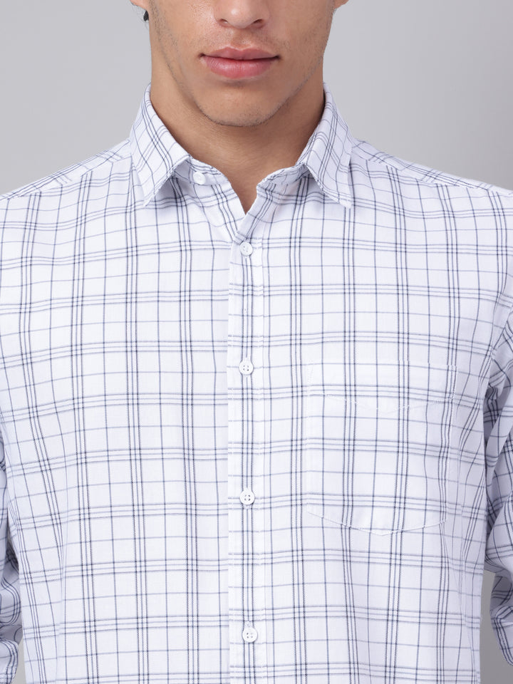 Men White Check Casual Shirt Simple Smart Stylish