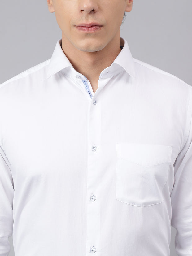 Men White Standard Fit Solid Club Wear Shirt