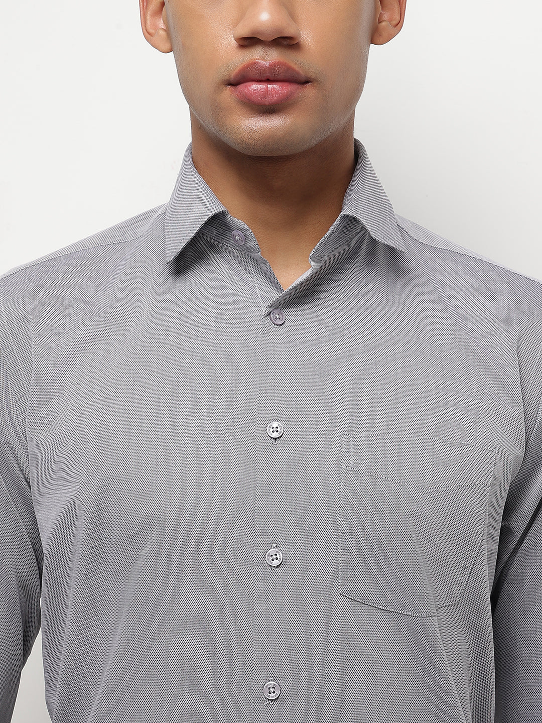 Men Grey Regular Fit Solid Formal Shirt