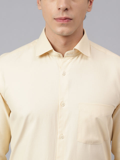 Men Dark Cream Regular Fit Solid Formal Shirt