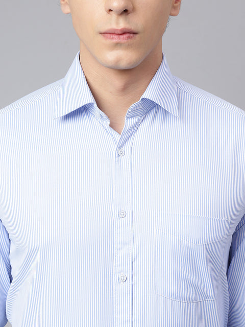 Men White Regular Fit Lining Formal Shirt