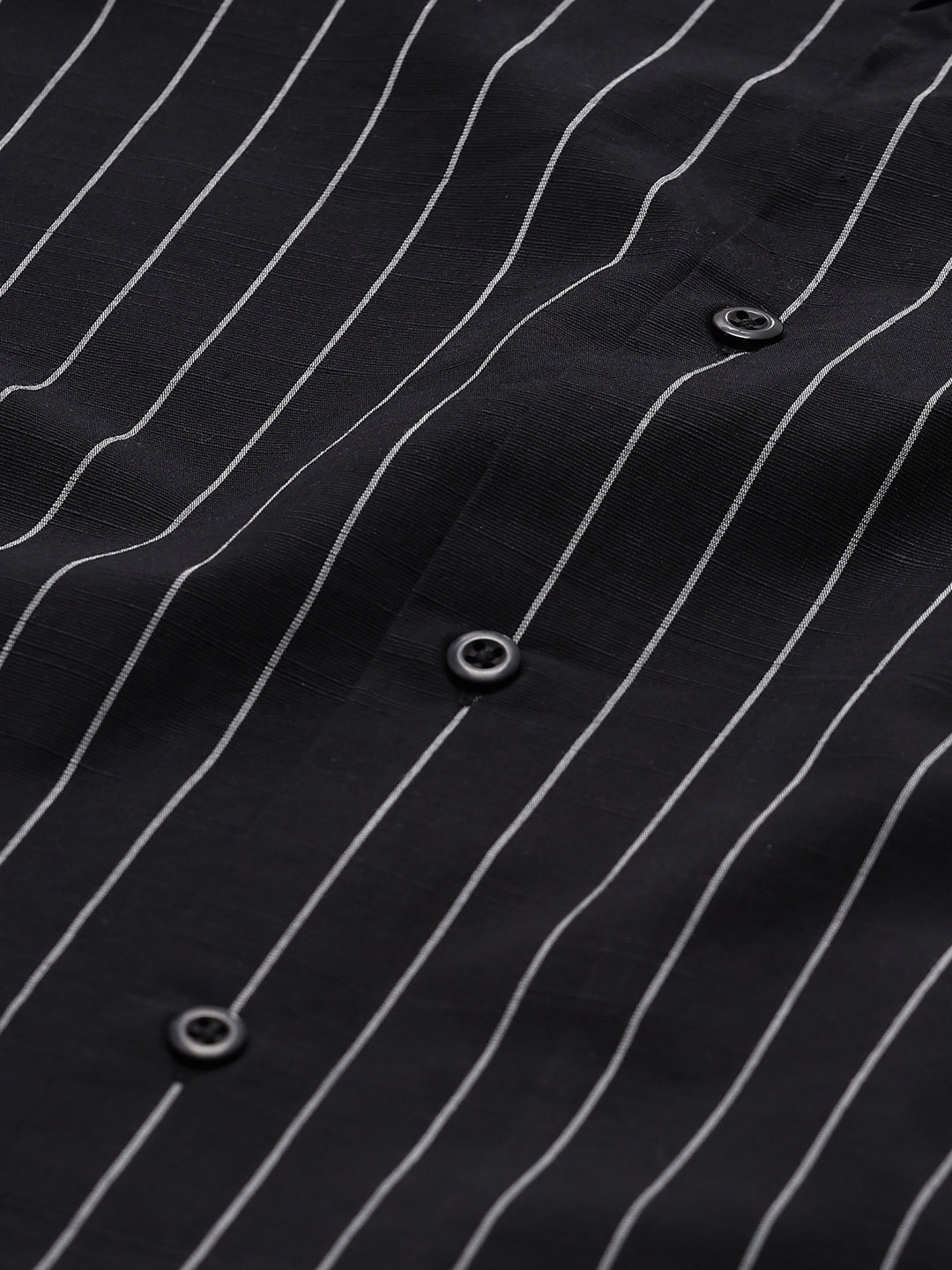 Men's Black Stripe Cuban Collar Half Sleeve Shirt-7