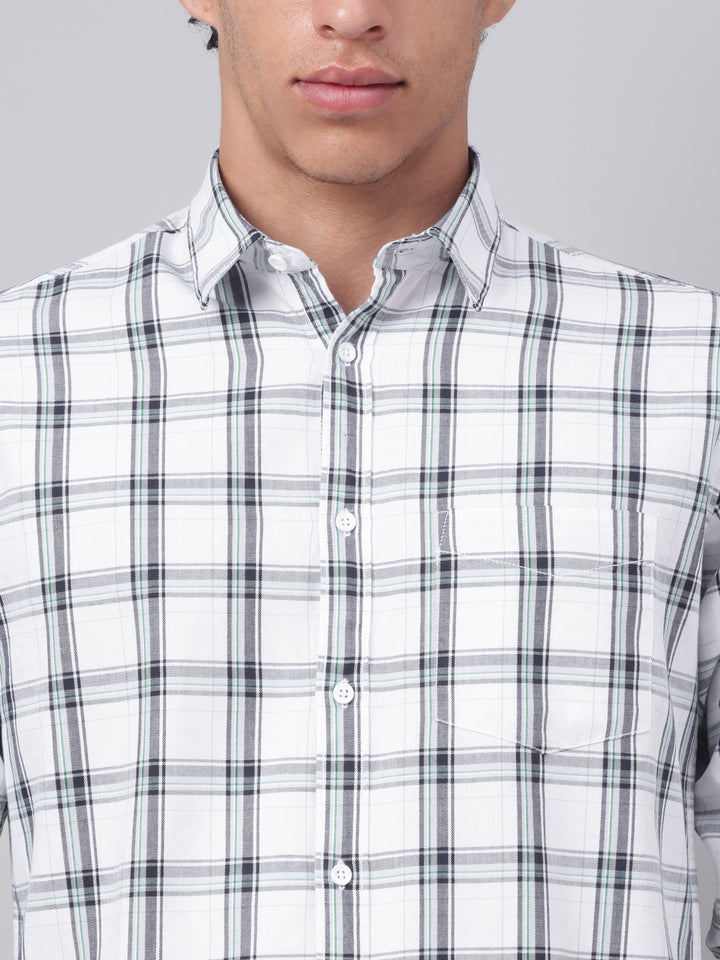 Men White Check Casual Shirt Fresh Look Easy Comfort
