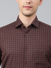 Men Coffee Regular Fit Checkered Formal Shirt