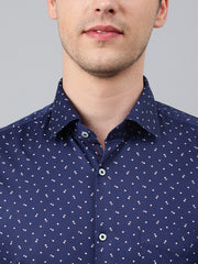 Men Dark Blue Standard Fit Printed Club Wear Shirt